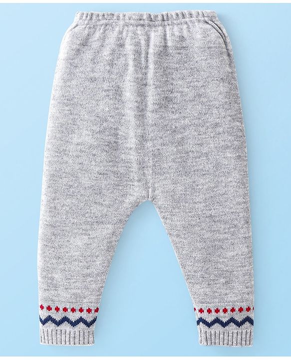 Babyhug Knitted Full Sleeves Reindeer Design Sweater & Pajama Set - Grey