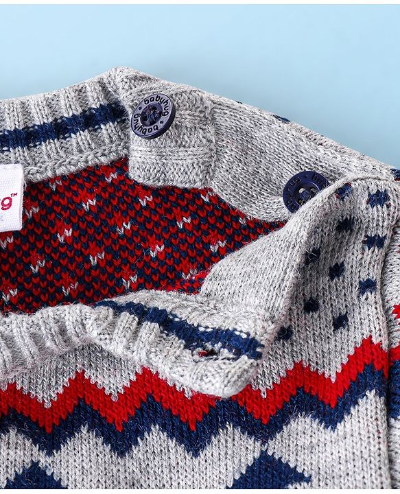 Babyhug Knitted Full Sleeves Reindeer Design Sweater & Pajama Set - Grey