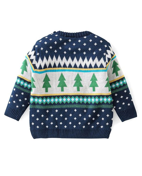 Babyhug Knitted Full Sleeves Baby Sweater Set Pine Tree Design - Navy Blue