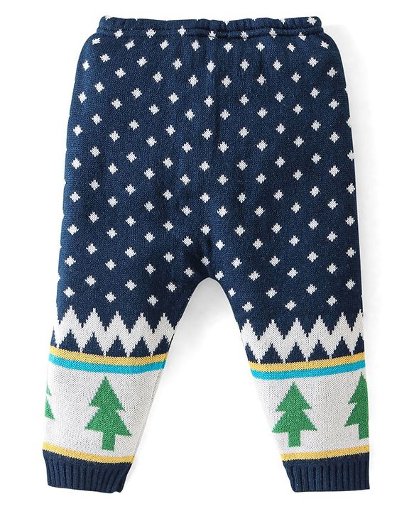 Babyhug Knitted Full Sleeves Baby Sweater Set Pine Tree Design - Navy Blue