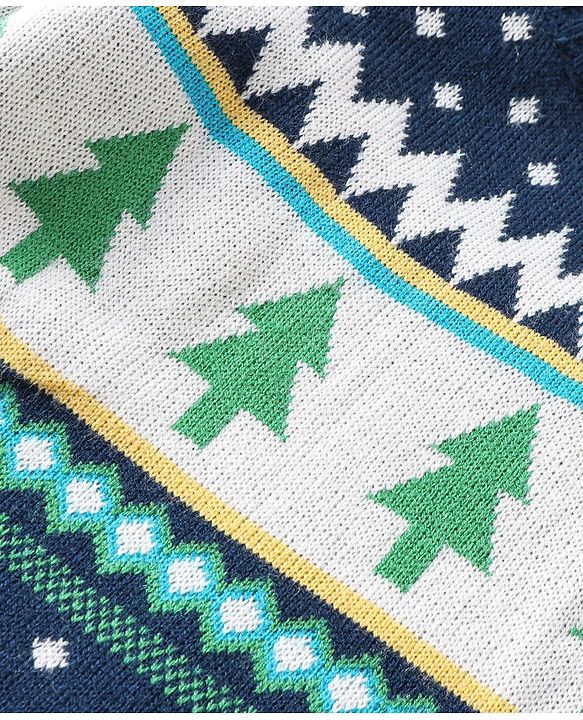 Babyhug Knitted Full Sleeves Baby Sweater Set Pine Tree Design - Navy Blue