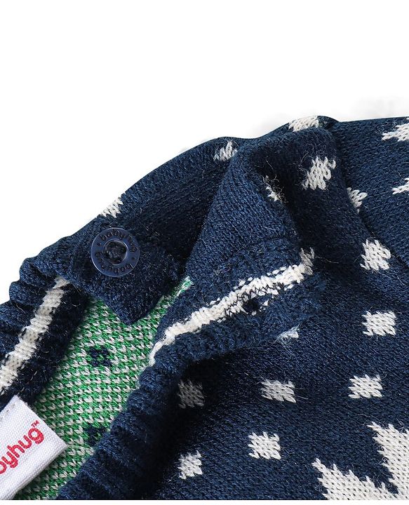 Babyhug Knitted Full Sleeves Baby Sweater Set Pine Tree Design - Navy Blue