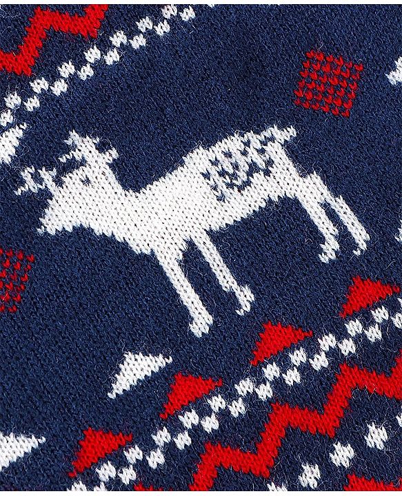 Babyhug Full Sleeves Baby Sweater Set with Reindeer Design - Navy Blue