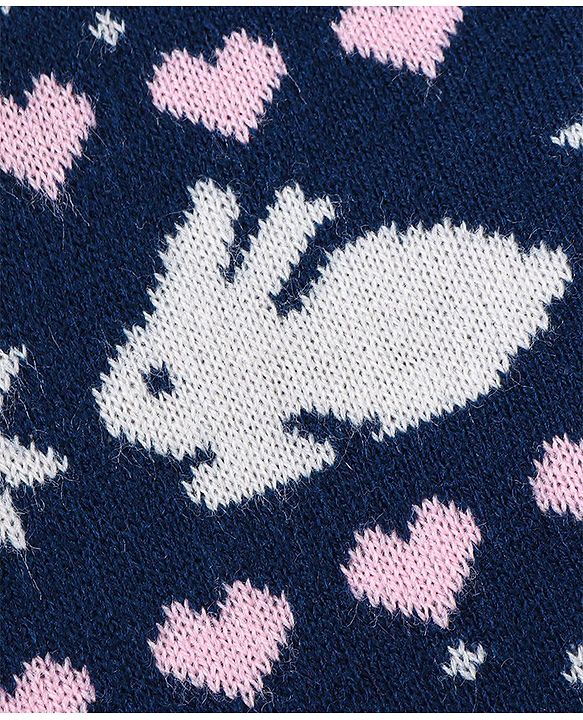 Babyhug Knitted Full Sleeves Sweater Set with Bunny Design - Navy Blue
