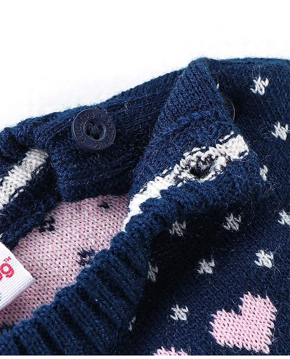 Babyhug Knitted Full Sleeves Sweater Set with Bunny Design - Navy Blue