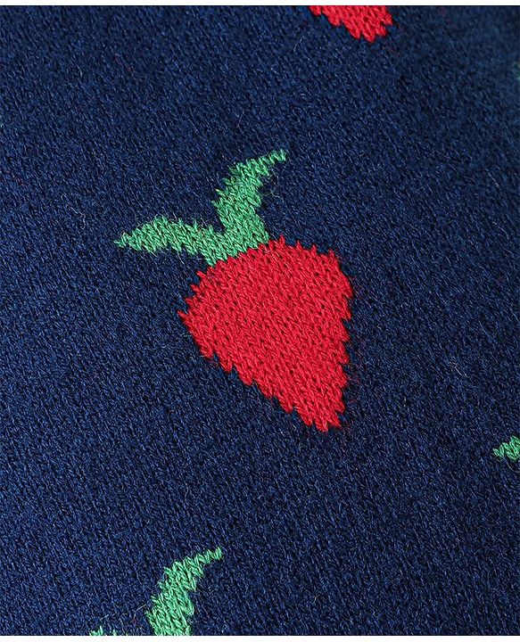 Babyhug Full Sleeves Baby Sweater Set with Strawberry Design - Navy Blue & Red