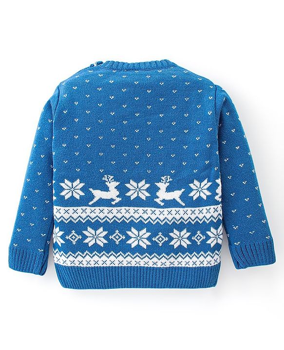Babyhug Full Sleeves Sweater Set Reindeer Design - Blue