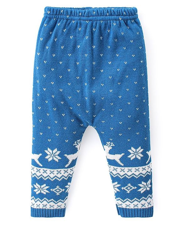 Babyhug Full Sleeves Sweater Set Reindeer Design - Blue