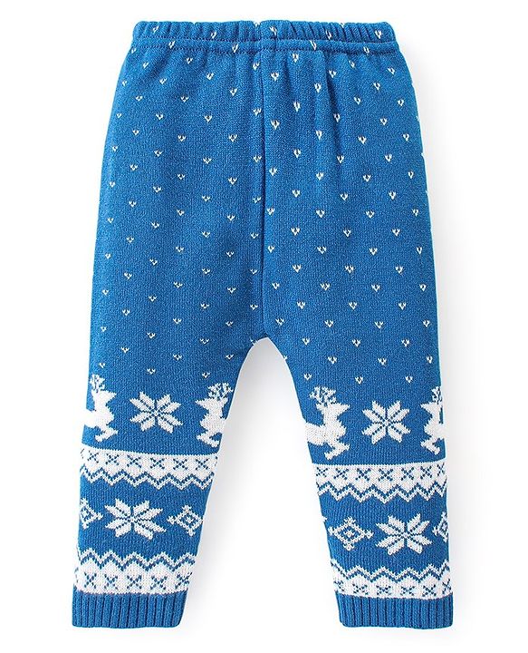 Babyhug Full Sleeves Sweater Set Reindeer Design - Blue