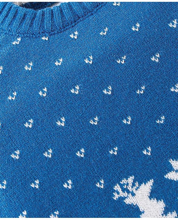Babyhug Full Sleeves Sweater Set Reindeer Design - Blue
