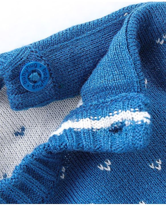 Babyhug Full Sleeves Sweater Set Reindeer Design - Blue