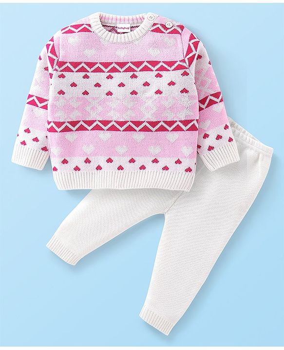 Babyhug Full Sleeves Baby Sweater Set - Pink