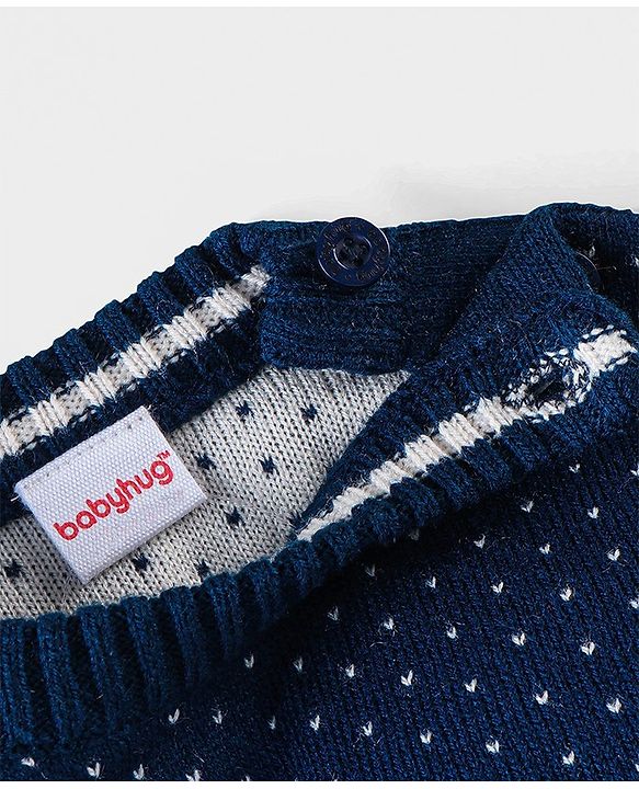 Babyhug Knitted Full Sleeves Sweater Set with Snowman Design - Navy Blue