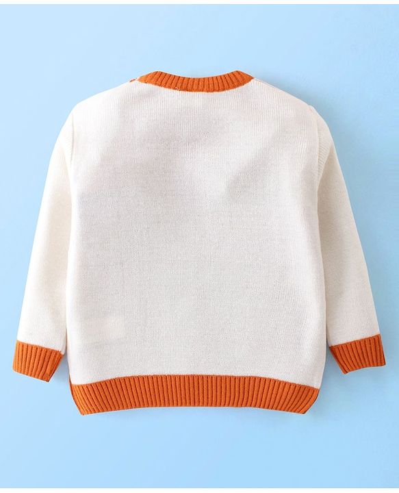 Babyhug Knitted Full Sleeves Sweater Set Floral Design - White & Orange
