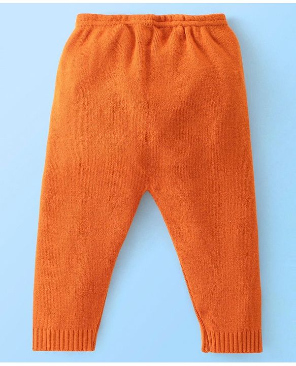 Babyhug Knitted Full Sleeves Sweater Set Floral Design - White & Orange