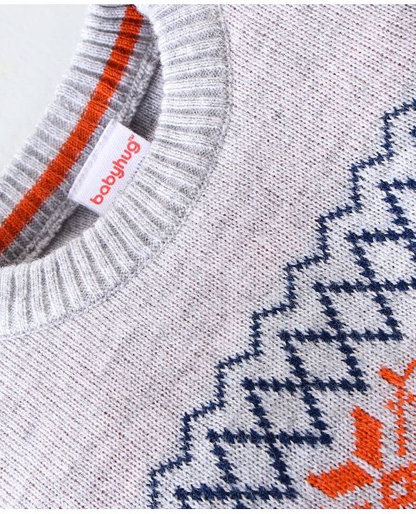 Babyhug Knitted Full Sleeves Sweater Set Floral Design - White & Orange