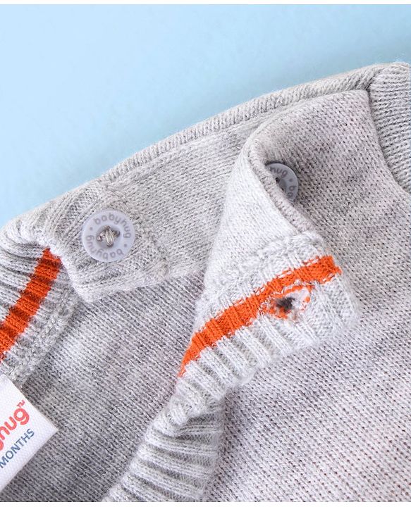 Babyhug Knitted Full Sleeves Sweater Set Floral Design - White & Orange