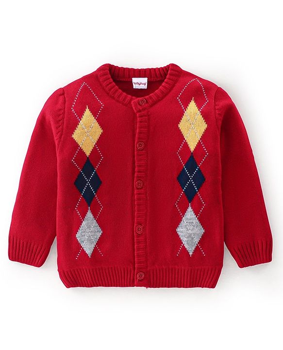Babyhug Knitted Full Sleeves Sweater With Kite Print - Red
