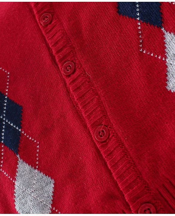 Babyhug Knitted Full Sleeves Sweater With Kite Print - Red