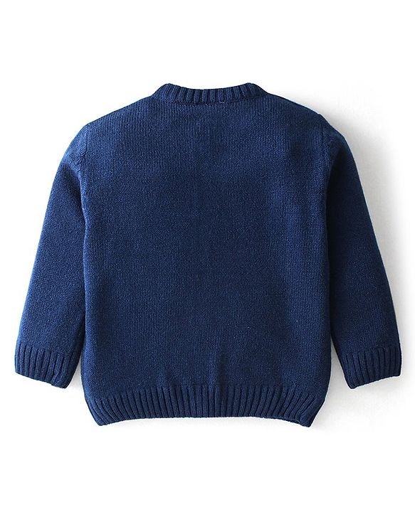 Babyhug Knitted Full Sleeves Sweater Shapes Print - Navy Blue