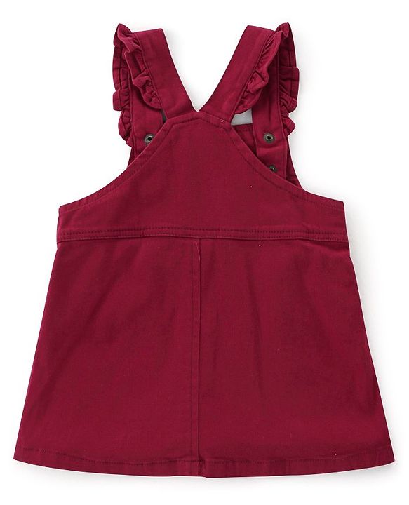 Babyhug Woven Knit Half Sleeves Inner Tee & Frock with Floral Embroidery - Maroon