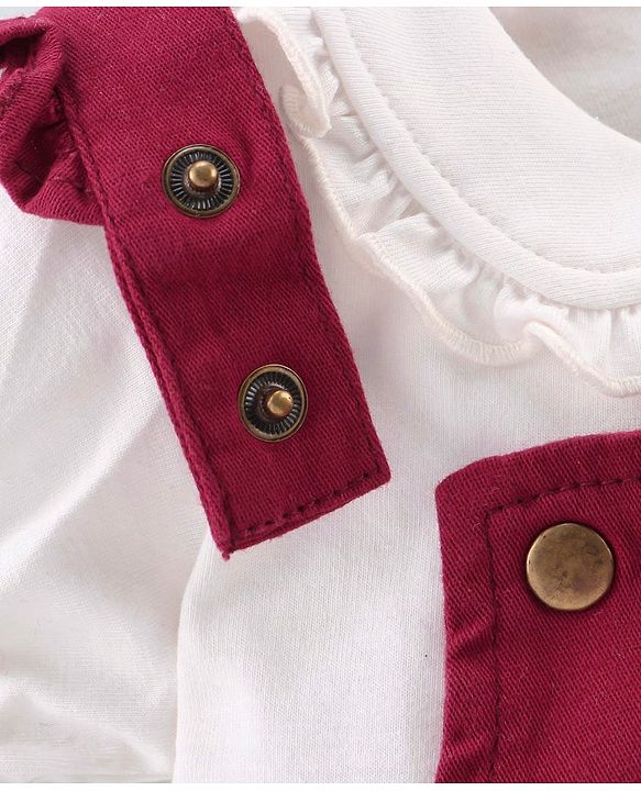 Babyhug Woven Knit Half Sleeves Inner Tee & Frock with Floral Embroidery - Maroon