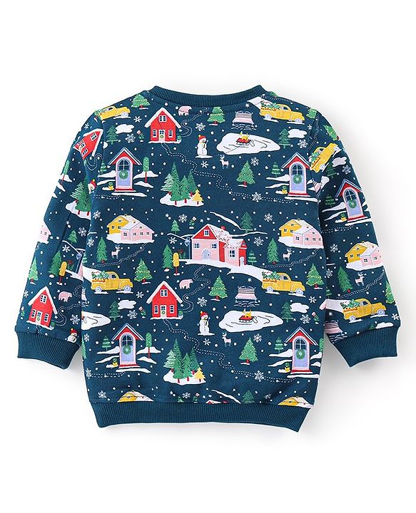Babyhug 100% Cotton Knit Full Sleeves T-Shirt & Jogger Set With Christmas Theme - Blue