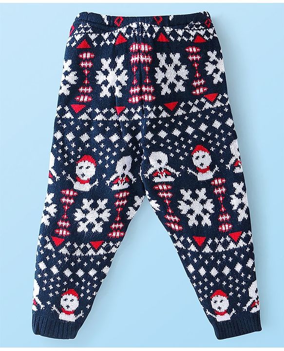 Babyhug Full length Fleece and Woollen Pants with Snowflakes Printed - Navy Blue