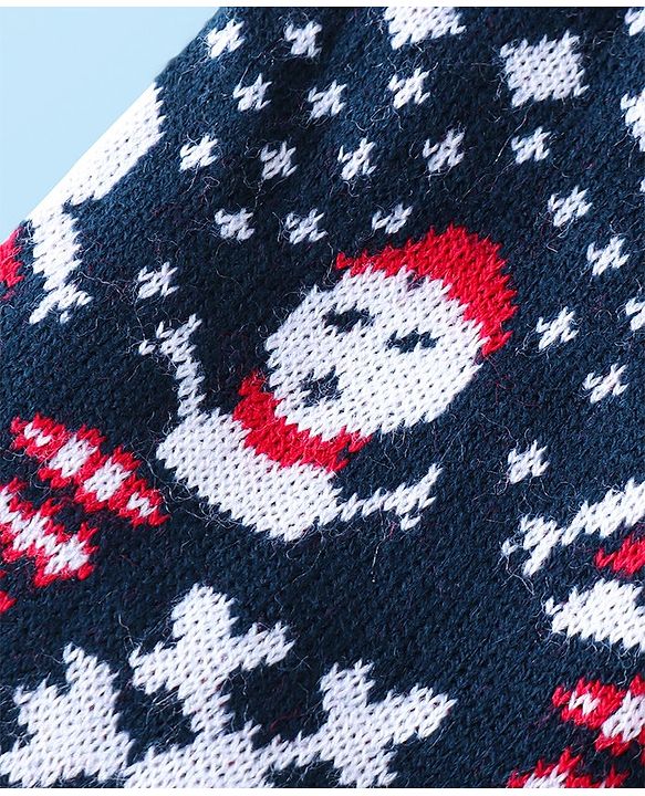 Babyhug Full length Fleece and Woollen Pants with Snowflakes Printed - Navy Blue