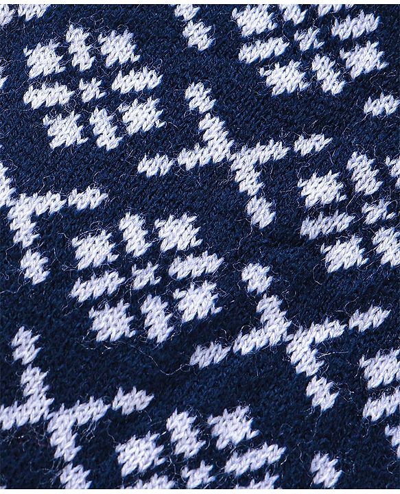Babyhug Knit Full Length Fleece and Woollen Pant Chevron Print - Navy Blue