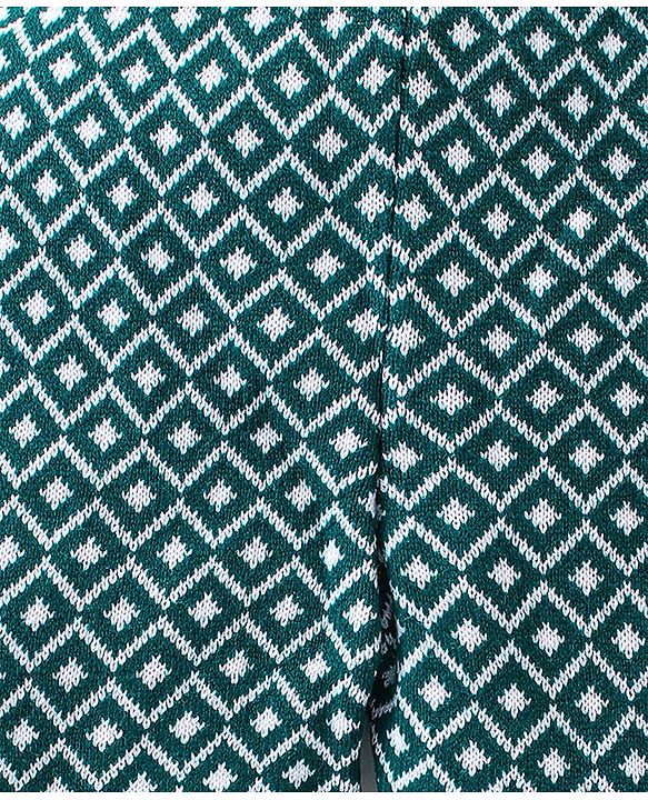Babyhug Knit Full Length Fleece Woollen Pant with Argyle Design - Green