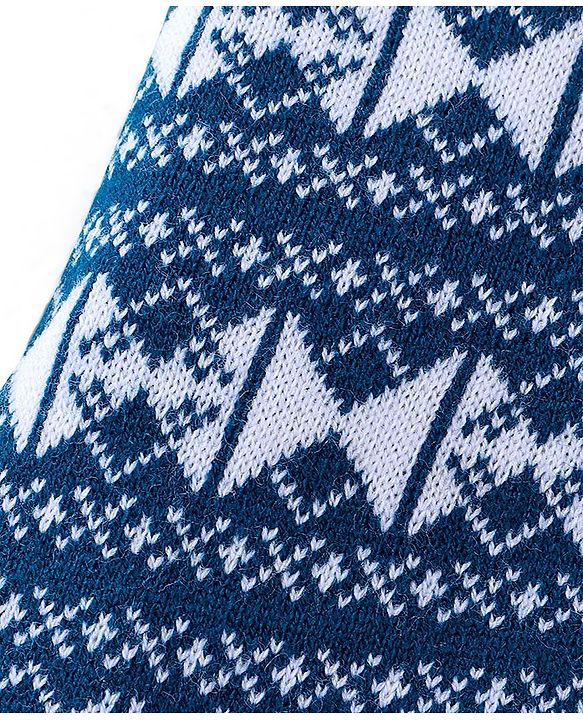 Babyhug Knit Full Length Fleece and Woollen Pant Triangle Design - Navy Blue