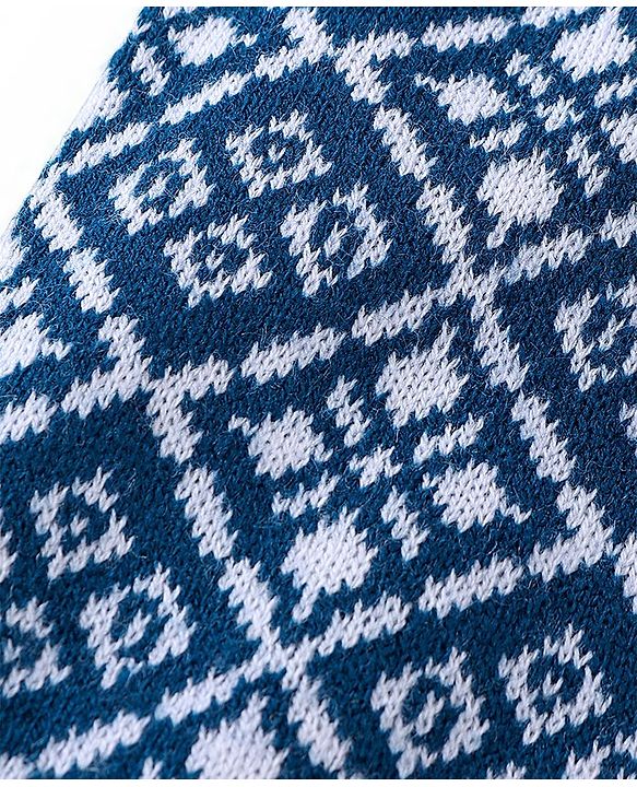 Babyhug Knit Full Length Fleece and Woollen Pant Square Design - Navy Blue