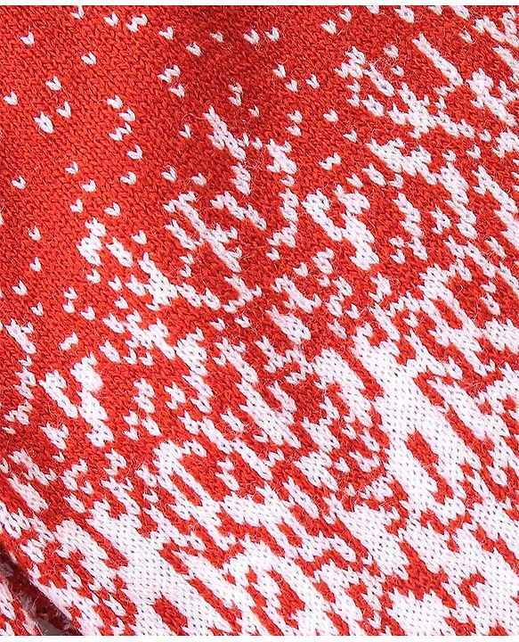 Babyhug Knit Full Length Fleece Woollen Pant with Abstract Design - Red & White