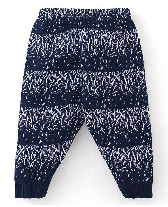 Babyhug Fleece Full Length Woollen Pant Dotted Print - Navy Blue