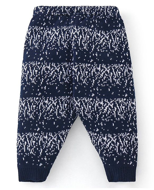Babyhug Fleece Full Length Woollen Pant Dotted Print - Navy Blue