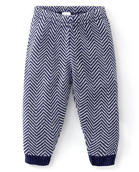 Babyhug Winter Wear Full Length Fleece & Woollen Pyjama Wave Design - Multicolour