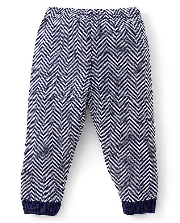 Babyhug Winter Wear Full Length Fleece & Woollen Pyjama Wave Design - Multicolour