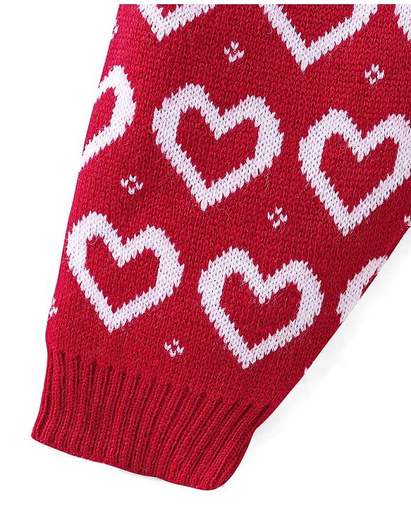 Babyhug Knit Full Length Fleece and Woollen Pant Heart Design - Red