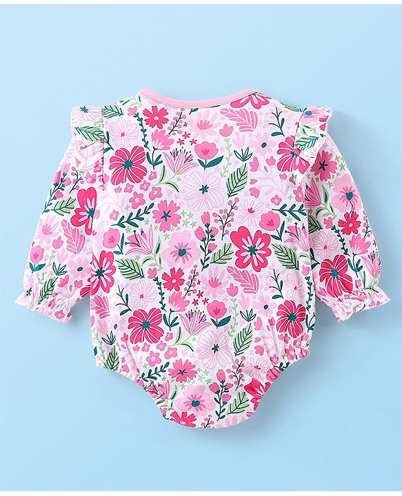 Babyhug 100% Cotton Full Sleeves  Onesie Butterfly Print - Pink