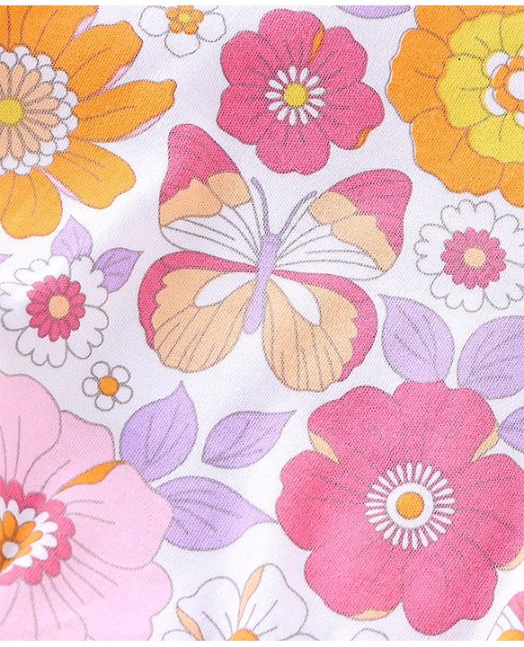 Babyhug 100% Cotton Knit Full Sleeves Onesie with Floral Print - Multicolour