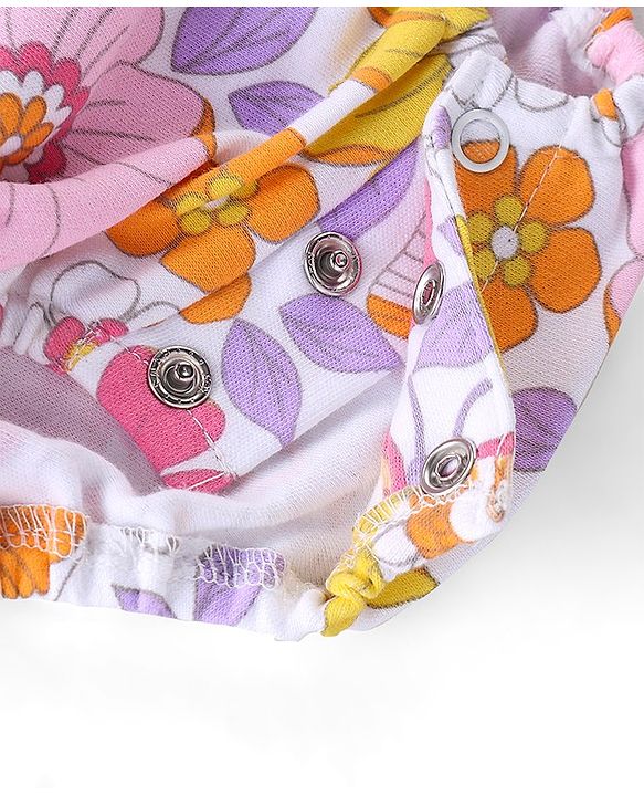 Babyhug 100% Cotton Knit Full Sleeves Onesie with Floral Print - Multicolour