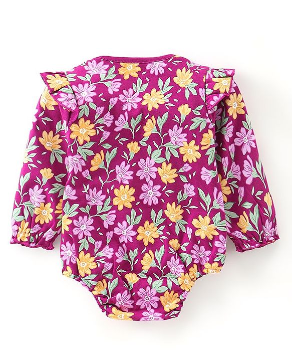 Babyhug 100% Cotton Knit Full Sleeves Onesie  Floral Print - Purple