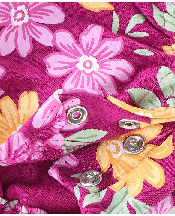Babyhug 100% Cotton Knit Full Sleeves Onesie  Floral Print - Purple
