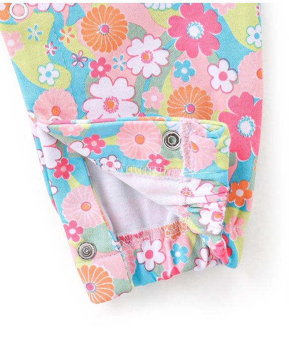 Babyhug 100% Cotton Knit Full Sleeves Romper with Floral Print - Pink