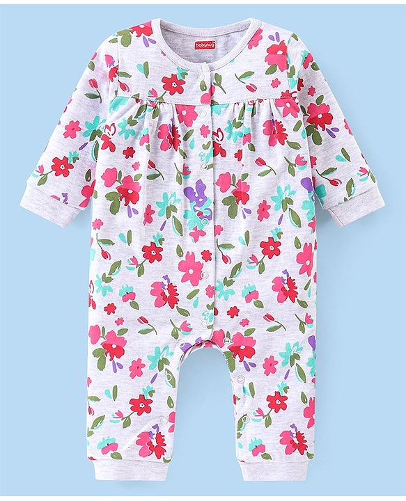 Babyhug 100% Cotton Interlock Knit Romper Floral Print Pack of 2 - Multicolour