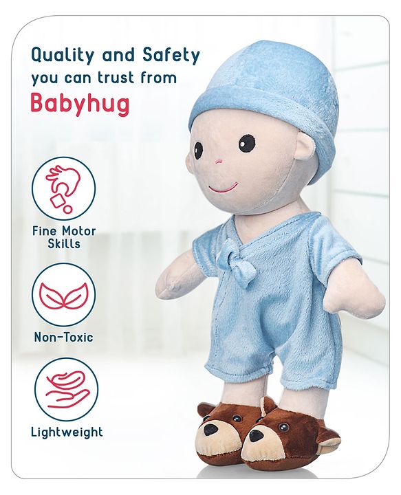 Babyhug Huggable Baby Doll Blue - Height 40 cm