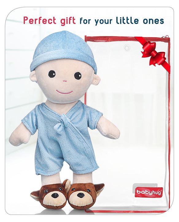 Babyhug Huggable Baby Doll Blue - Height 40 cm