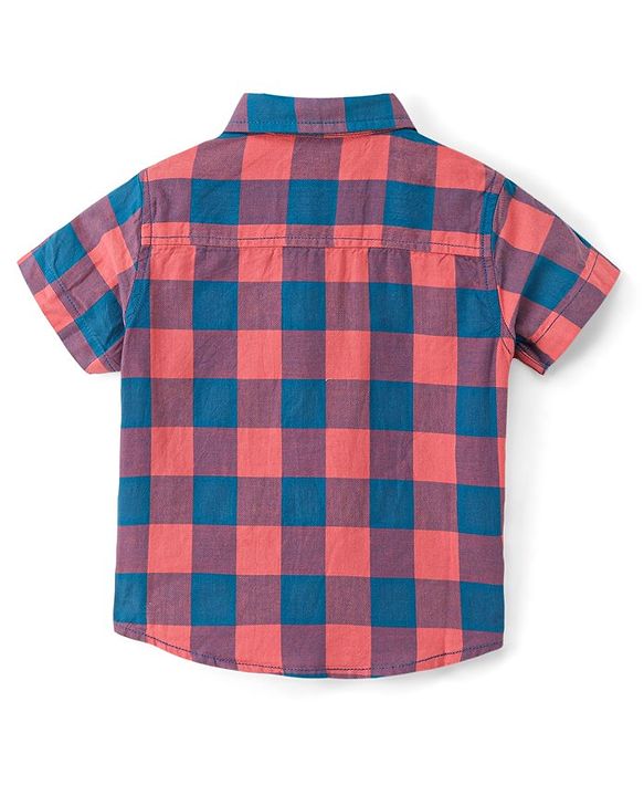 Babyhug 100% Cotton Woven Half Sleeves Checkered Shirt - Orange