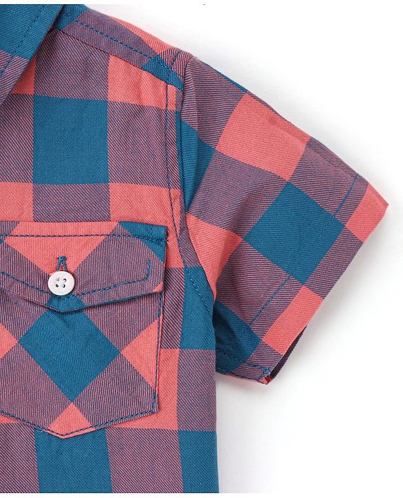 Babyhug 100% Cotton Woven Half Sleeves Checkered Shirt - Orange